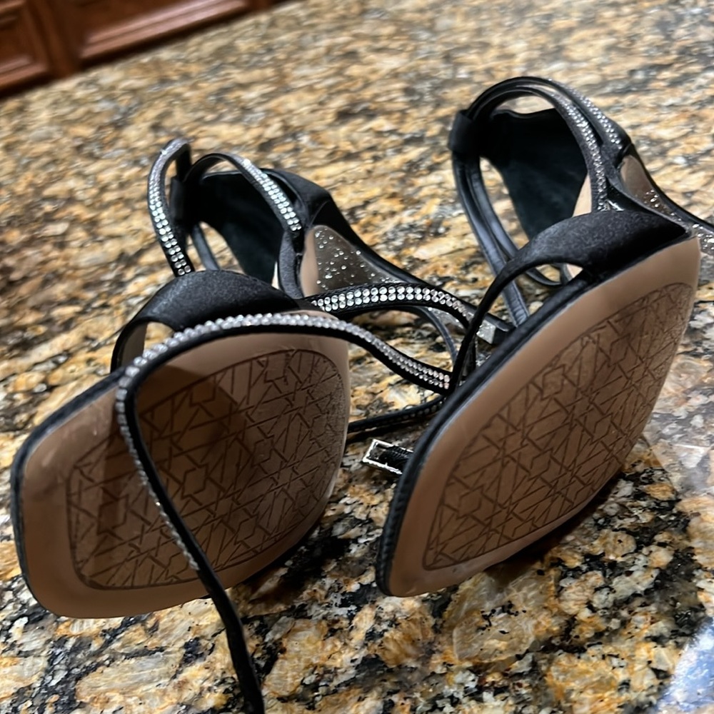 Badgley Mischka double ankle wrap embellished satin sandals - Picture 3 of 6